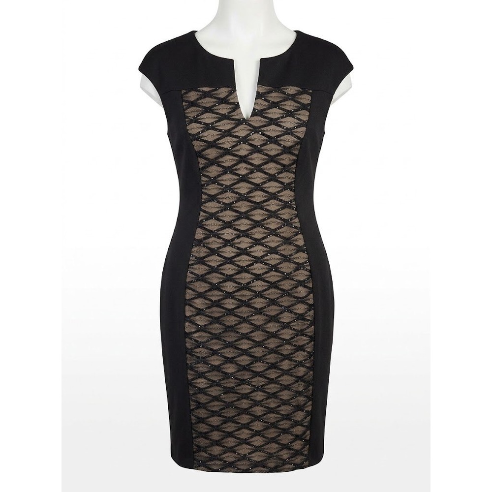 Connected Apparel Dress Womens 16 Black Sequin Mesh Lattice Sheath Bodycon Glam